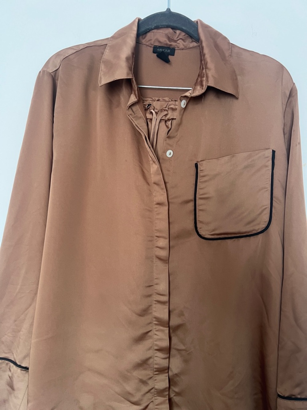 H&M Brown Satin Two-Piece Pajama Set with Black Piping - Picture 2 of 3